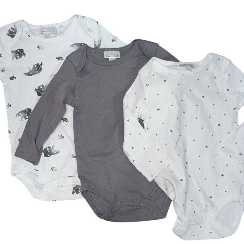 NWOT Tres Beau et Belle 100% Prima Cotton Bundle Bodysuits Long Sleeve Size 6-9M